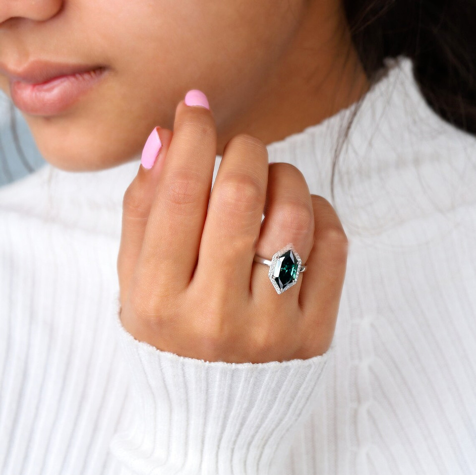 2.80 Ct. Marquise Cut Blue Diamond Engagement Ring In 925 Sterling Silver