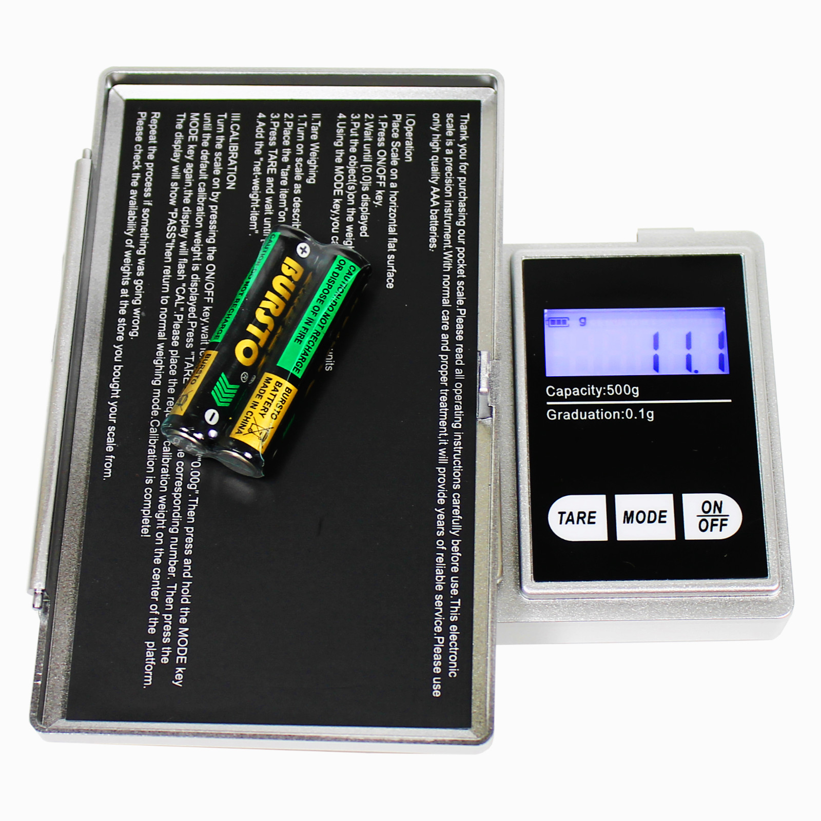 500g x 0.1g Digital Pocket Scale .1g Precision – portable – Silver – CS500