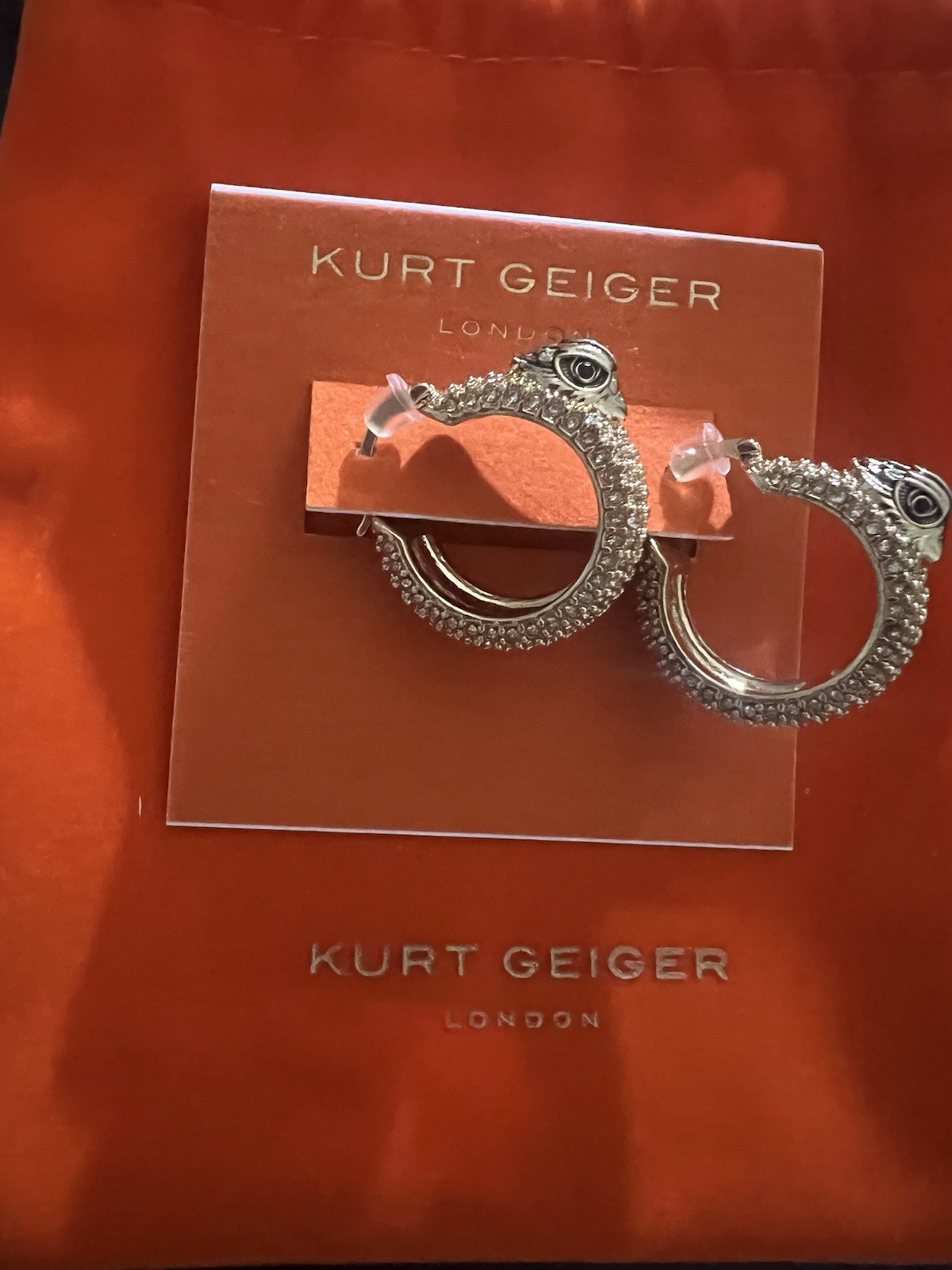 Kurt Geiger Jewelry Eagle Head Gold Huggie Hoop Earrings Crystals