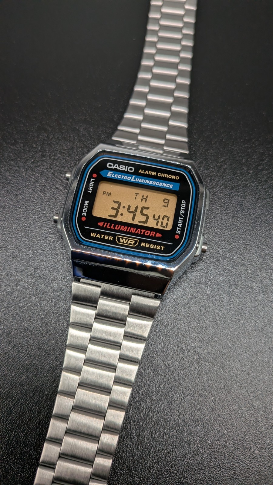 Casio A168 Custom Amber Orange Mod Retro Vintage Digital Watch Stainless Steel