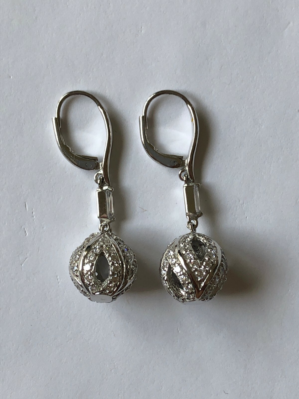 Unique Round & Baguette Clear CZ Spherical Shaped Style 925 Silver Earrings