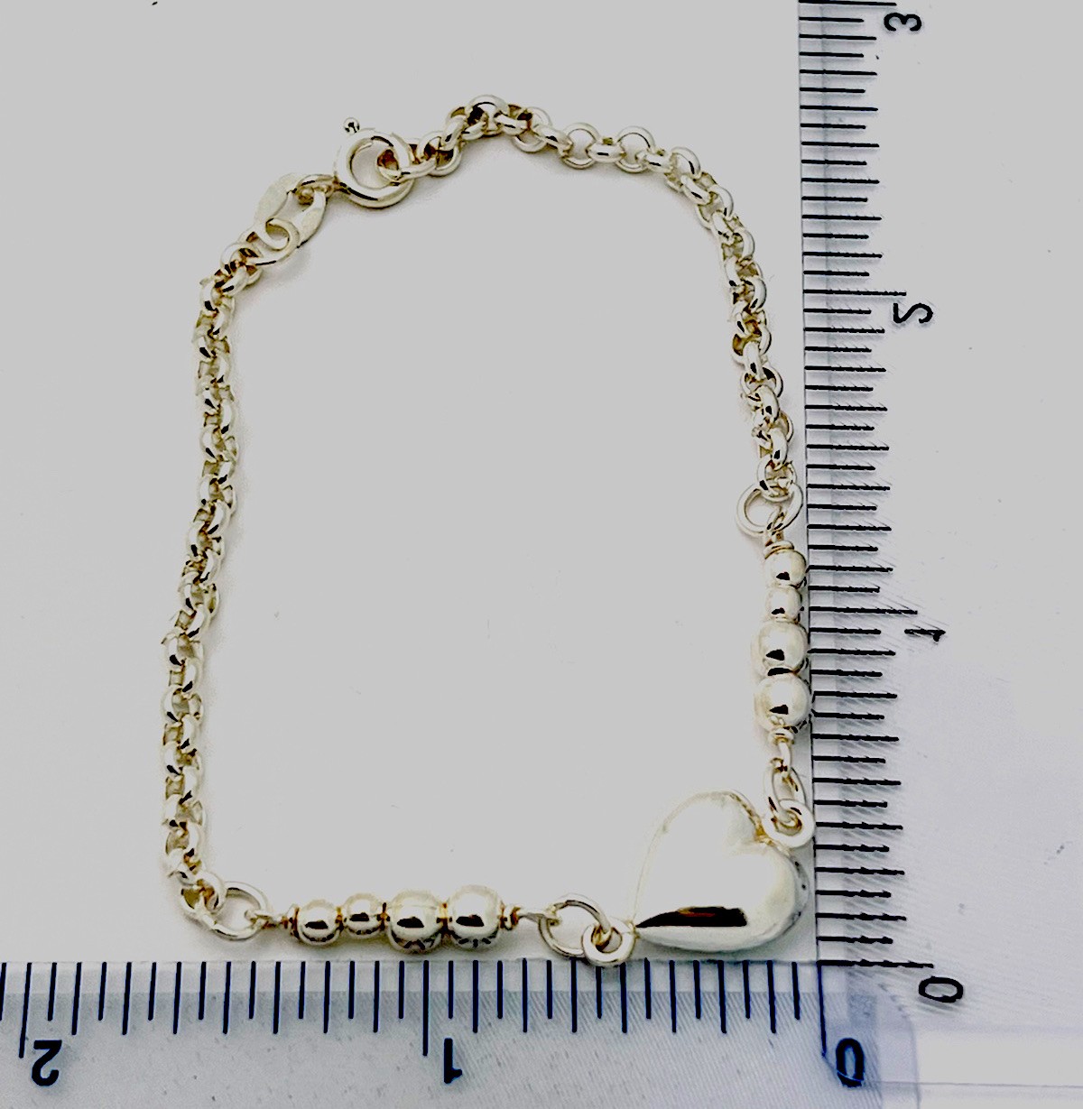 925 Sterling Silver 5.3 Gram Puffed Heart Ball Link Bracelet 7 1/2”