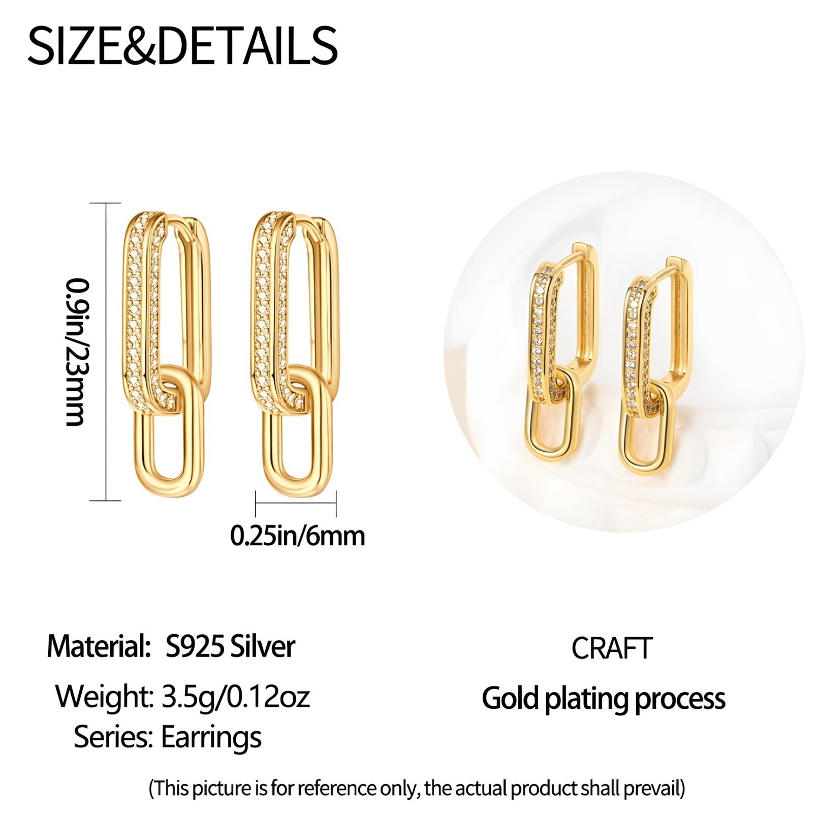 925 Silver Gold-Plated Link Hoop Earrings for Women – Geometric Chain Design 912