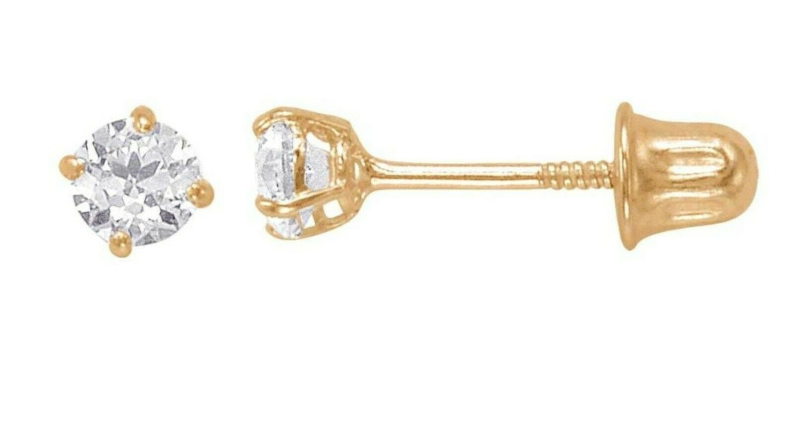 Genuine Diamond Tiny Stud Screw Back Earrings in Solid 14k Gold – AAA++