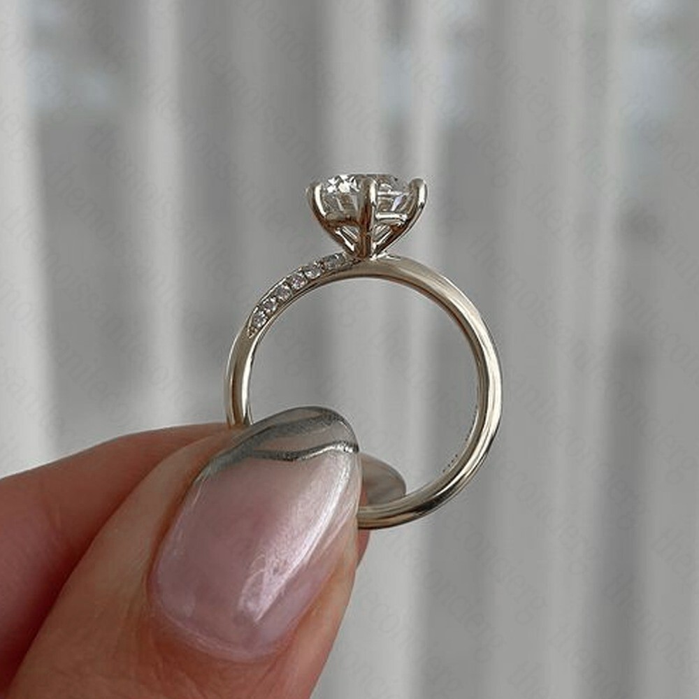 1.7 TCW Round Moissanite Classic Six Prong Engagement Ring 14k White Gold Plated