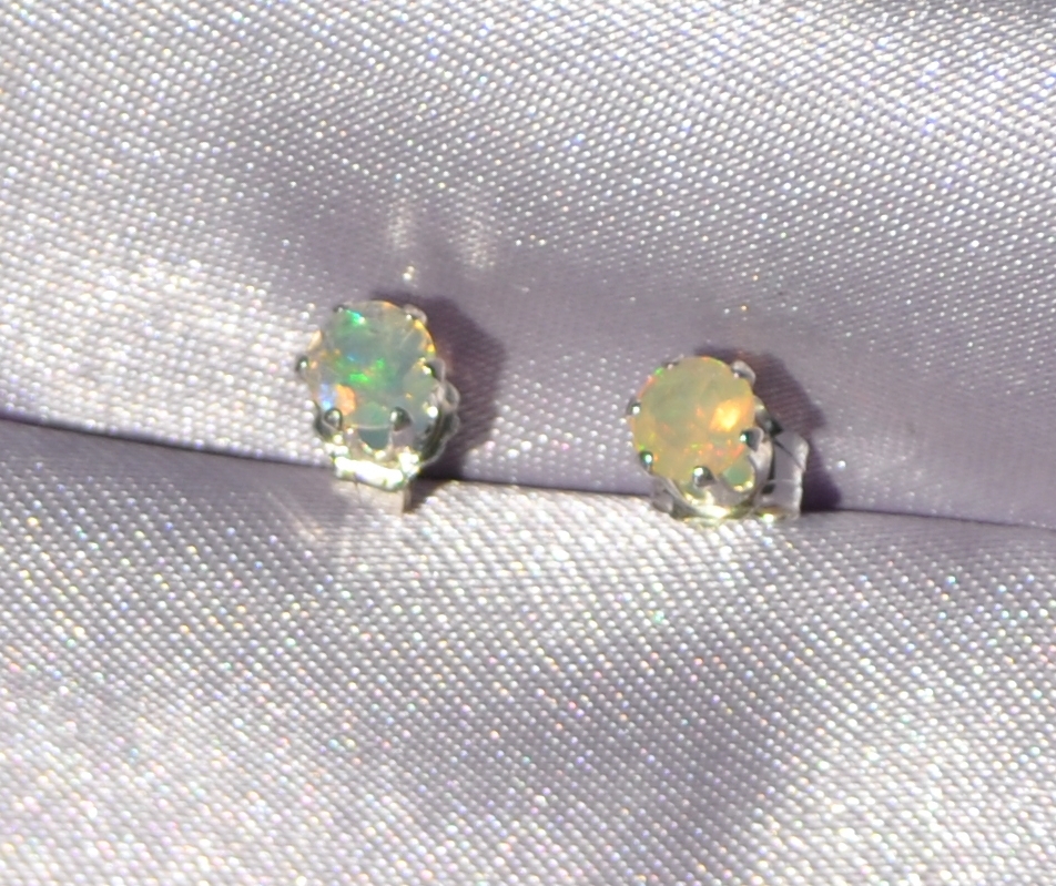 LUSTROUS ROUND VERY PETITE 3MM WHITE OPAL STUDS- .50CTW –STERLING SILVER STUDS.