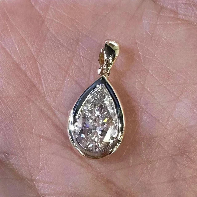 2Ct Pear Lab-Created Diamond Solitaire Pendant 14K Yellow Gold Plated 18″ Chain