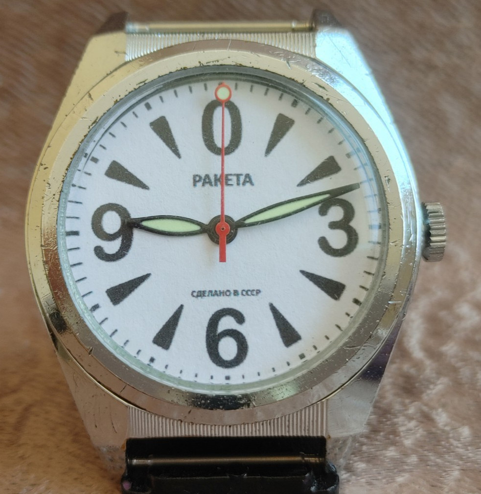 Watch Raketa Big Zero Mechanical Men Wrist Watch USSR Vintage Soviet