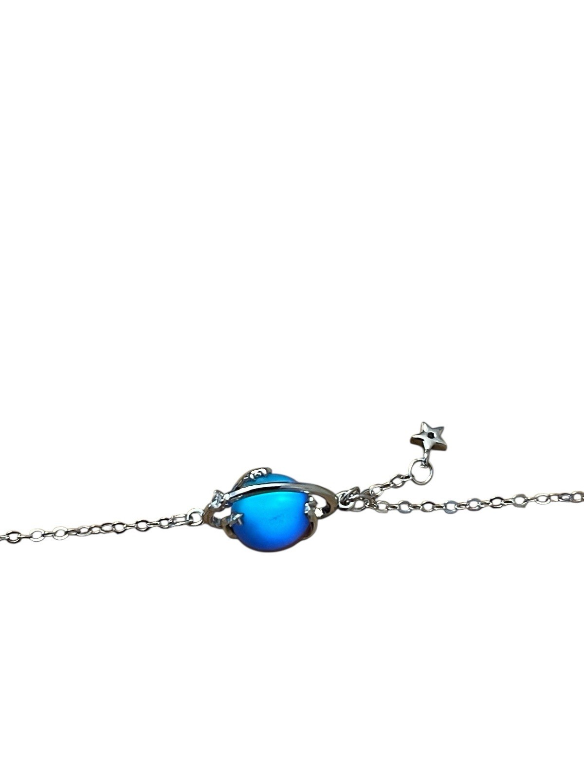 Sterling Silver Aurora Blue Moonstone Planet Star Heart Bracelet 925 New 7.5 In
