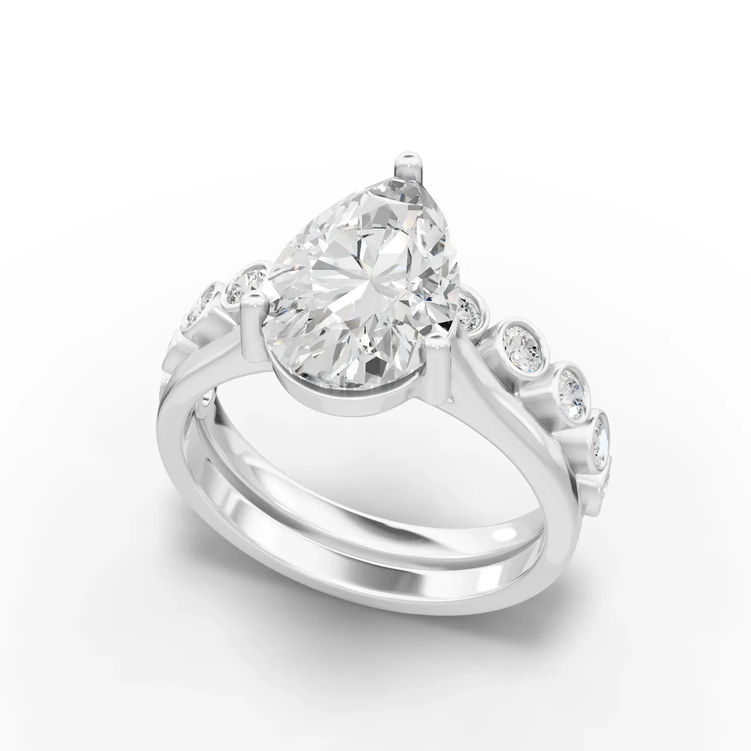 2.88 Ct Pear Solitaire Lab Created Diamond Bridal Set Ring 18K White Gold