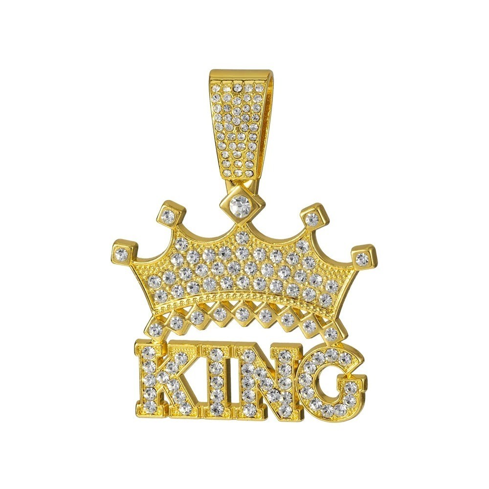 Iced Out King Crown Pendant Necklace 13MM Cuban Chain Men Hip Hop