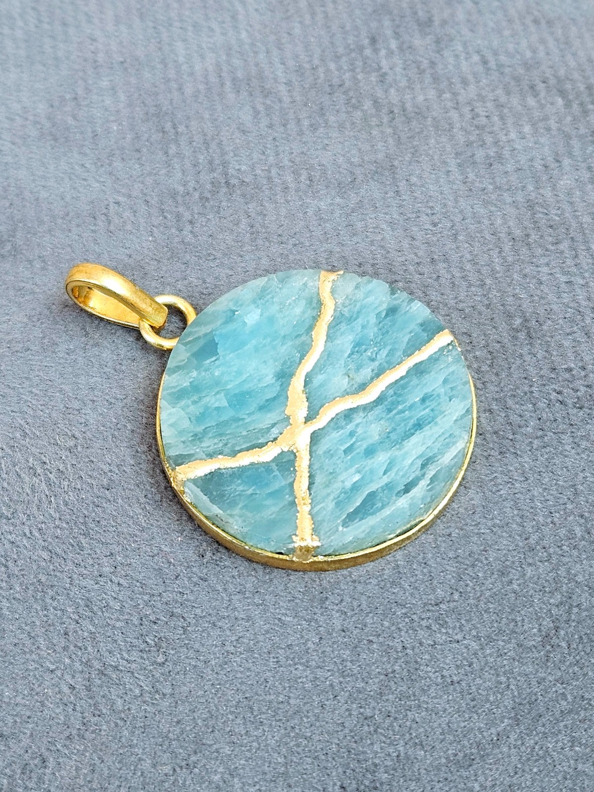 AQUAMARINE NECKLACE KINTSUGI Initial Necklace Gold Engraved Gold Plated Chain