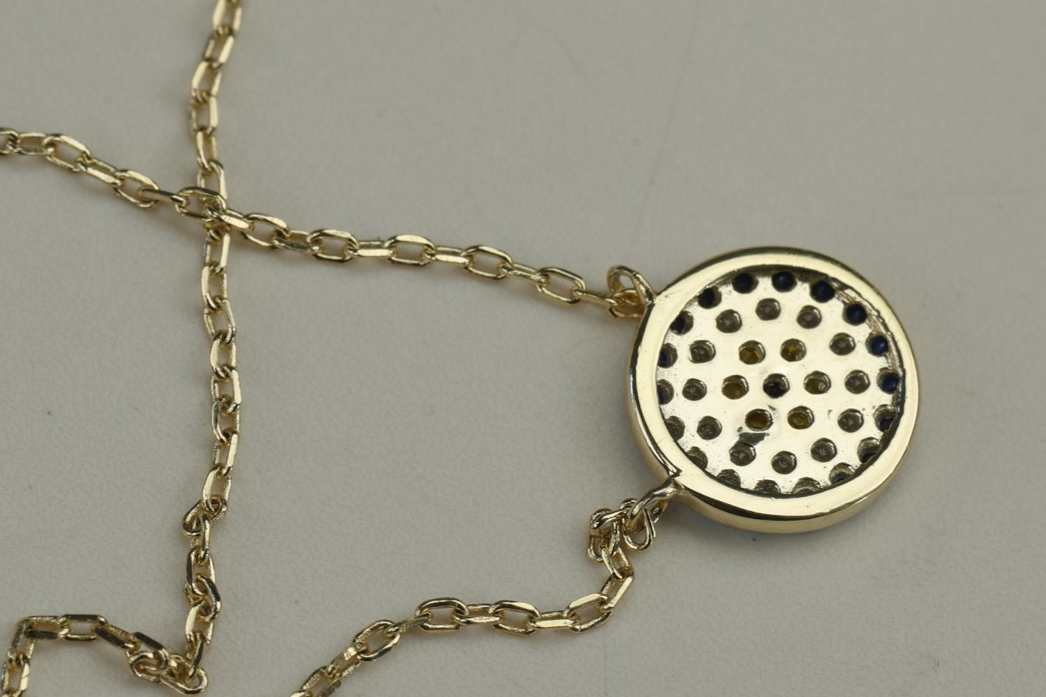 Sterling Silver Evil Eye Pendant Necklace Gold Tone Blue White CZ 18 Inch
