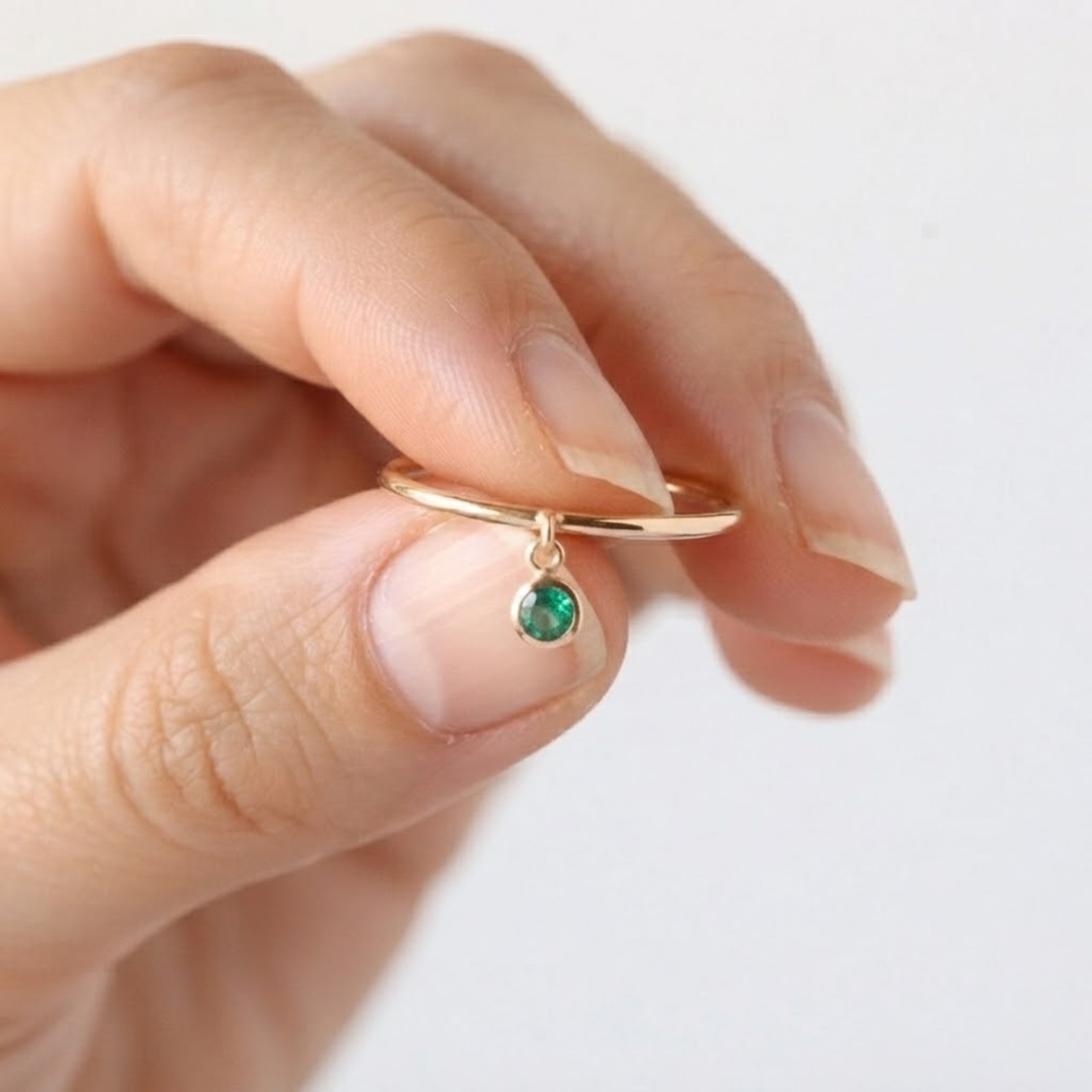 Natural Emerald 14k Solid Gold Drop Ring in All Sizes Elegant Handmade Jewelry