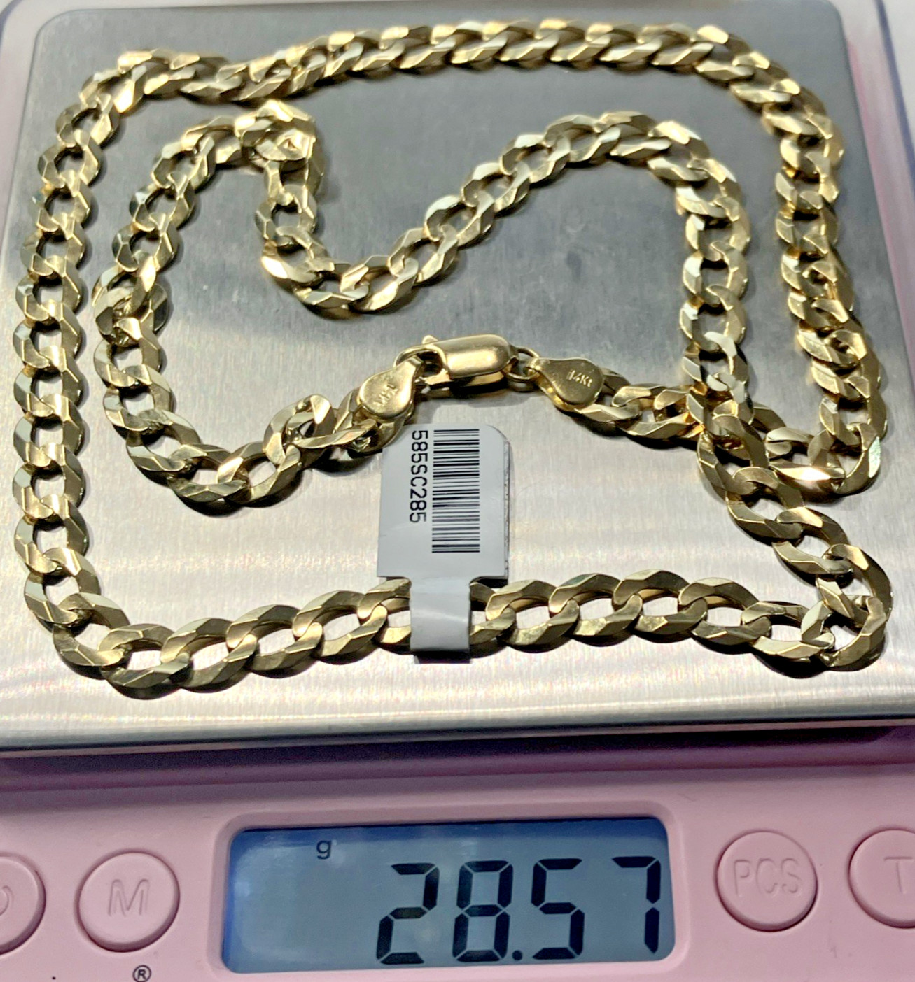 14kt Real Gold Solid Curb Link Chain 28.5grams 7.2mm 24” Brand New with Tag 14K