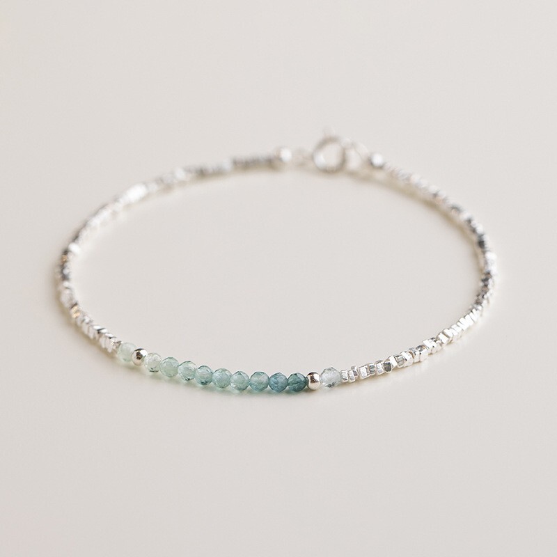 Green Tourmaline Sterling Silver Beaded Healing Protection Women Dainty Bracelet