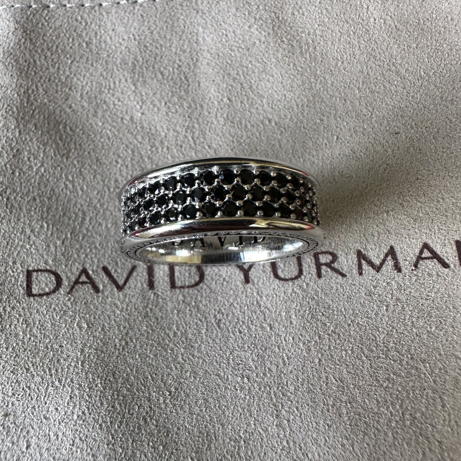 David Yurman Cable Edge Black Diamond Band 925 Silver Streamline Ring SZ 9