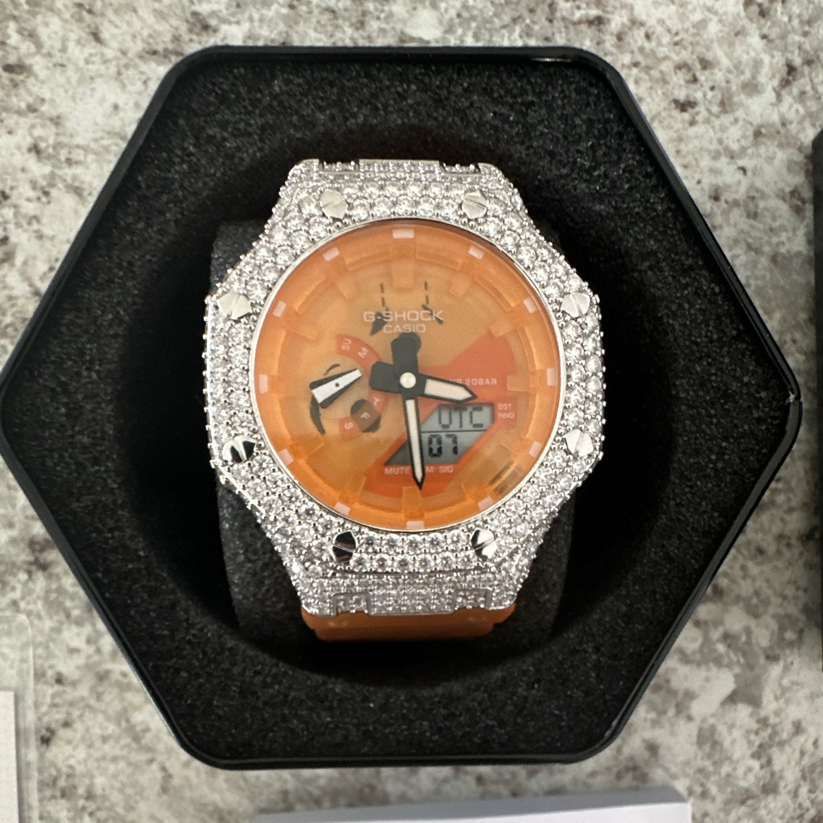 Iced Out Moissanite Mod GA2100 GSHOCK In Orange Dreamsicle New W/ Box & Papers
