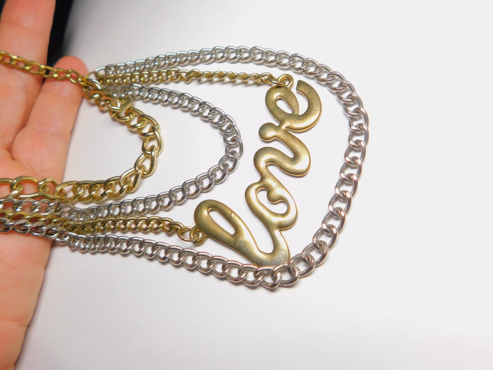 Mixed Metals Cursive LOVE Pendant Four Chain Necklace