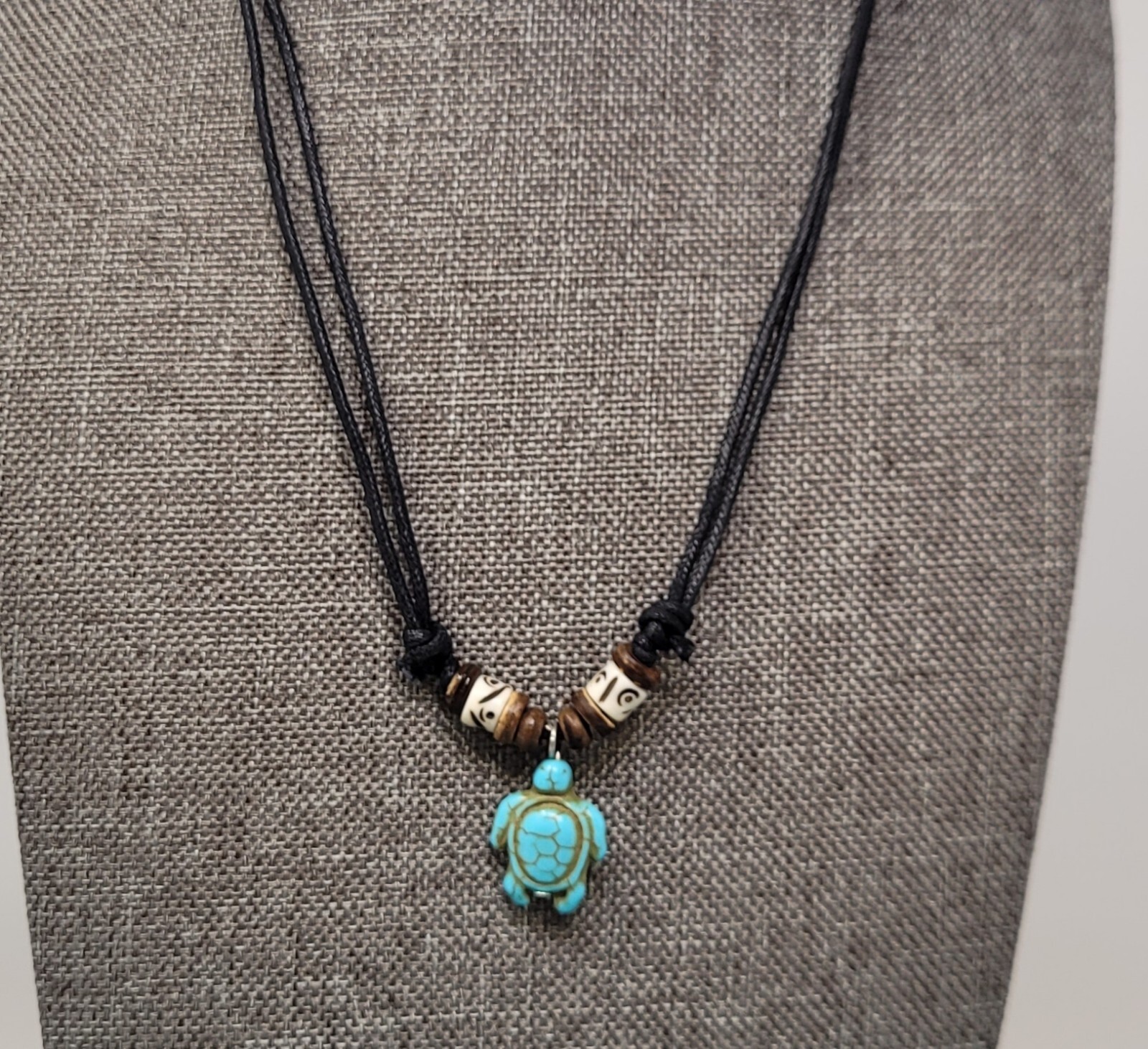 Turquoise Blue Sea Turtle Charm with Black Cord Choker Necklace Turquoise Turtle