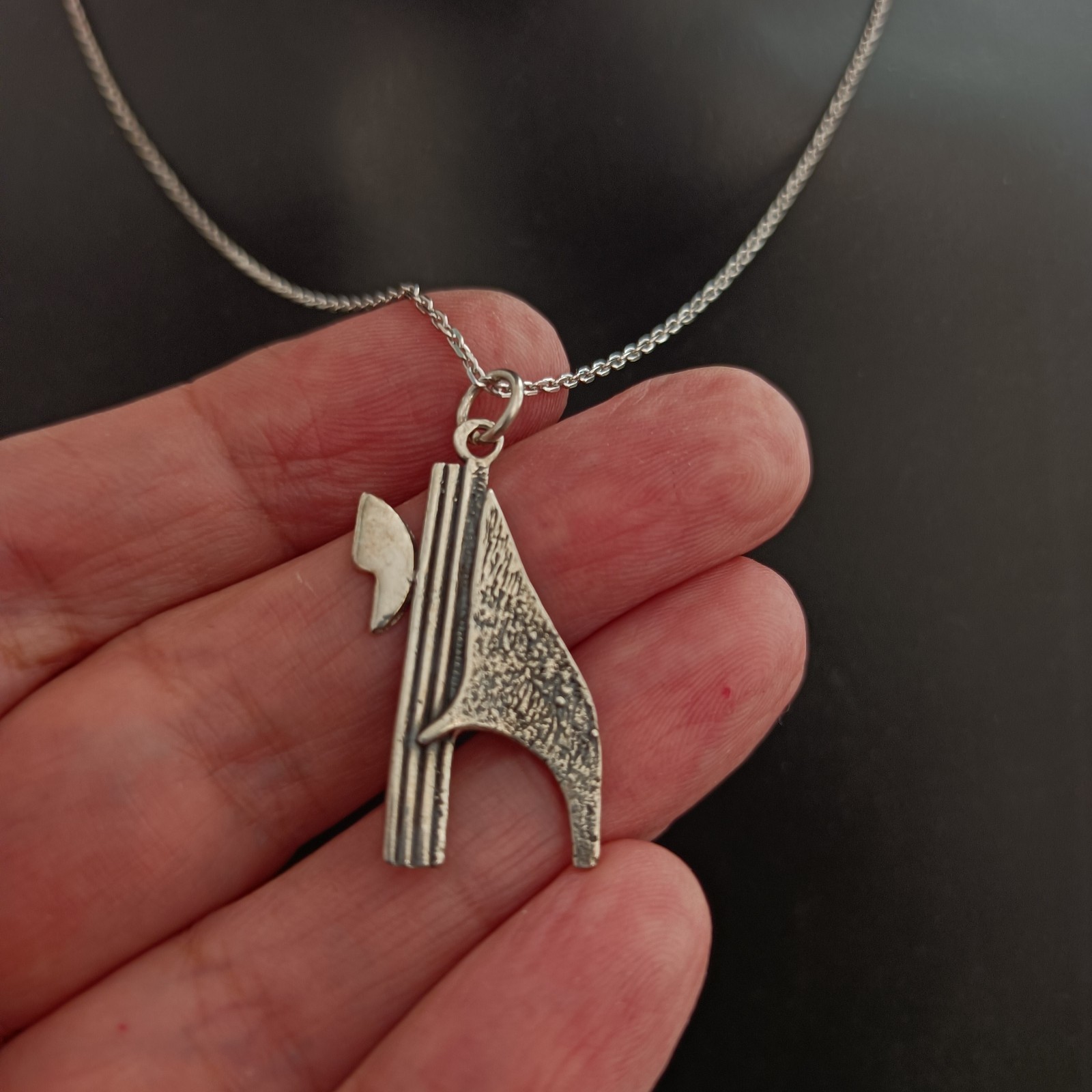 Chai Silver Pendant Necklace Men’s Modernist Brutalist Artistic Hebrew Life Gift