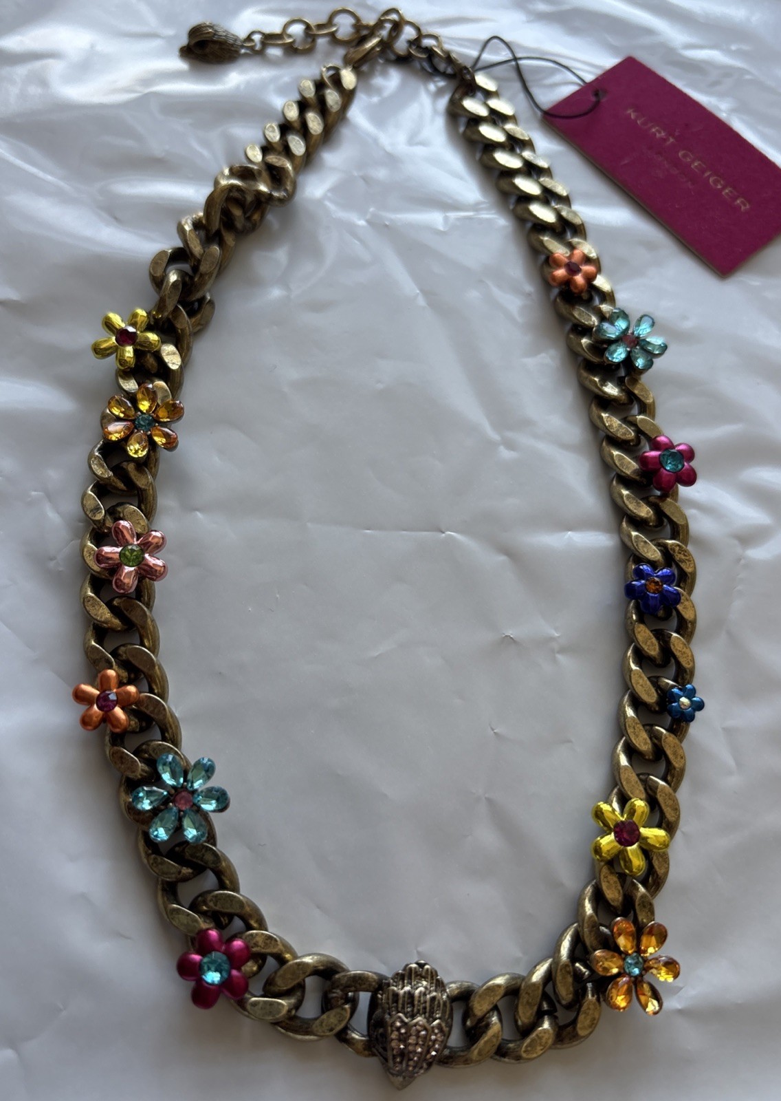KURT GEIGER LONDON EAGLE BIRD HEAD Octavia Gemstone Curb Chain Necklace Multi NW