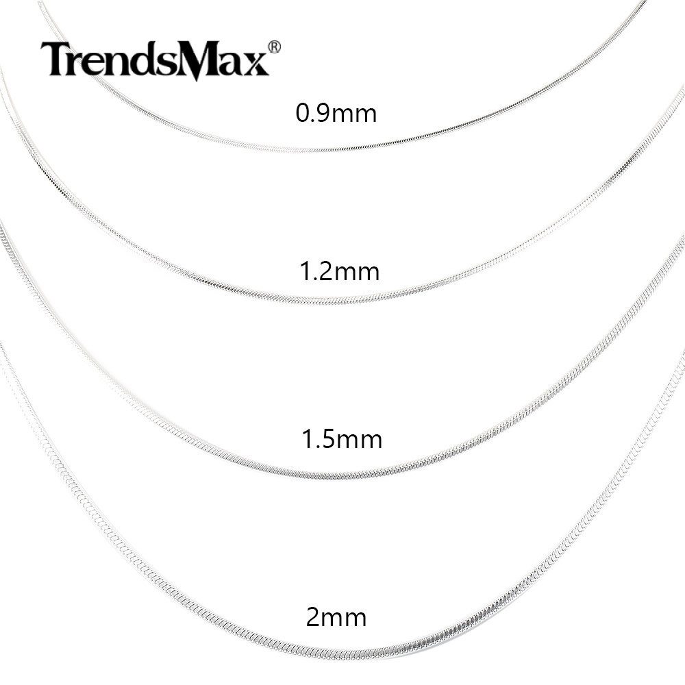 0.9/1.2/1.5/2.0mm Silver Stainless Steel Snake Chain Necklace for Women Men 22″