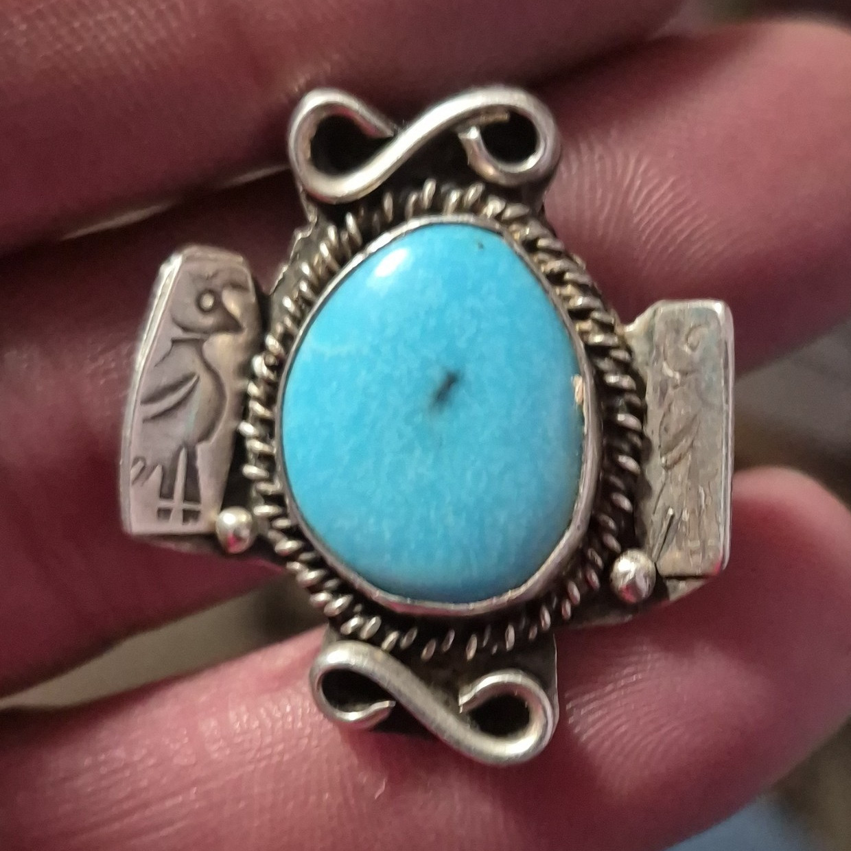 Sterling Silver 925 Turquoise Turtle Pendant Oval Blue Stone Bezel Set