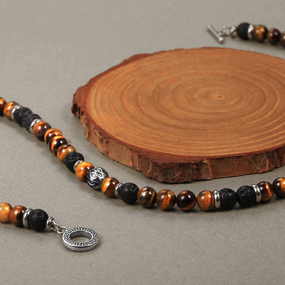 Trendsmax 8mm Men Boys Natural Tiger Eye Beaded Necklace Choker 18/20/24 inches