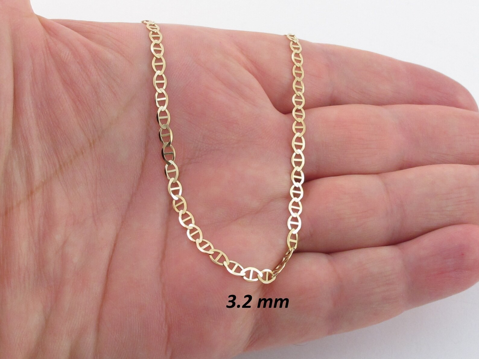 10k Solid Yellow Gold Mariner Anchor Link Chain 16″ To 24″, 1.2 mm To 5.5 mm