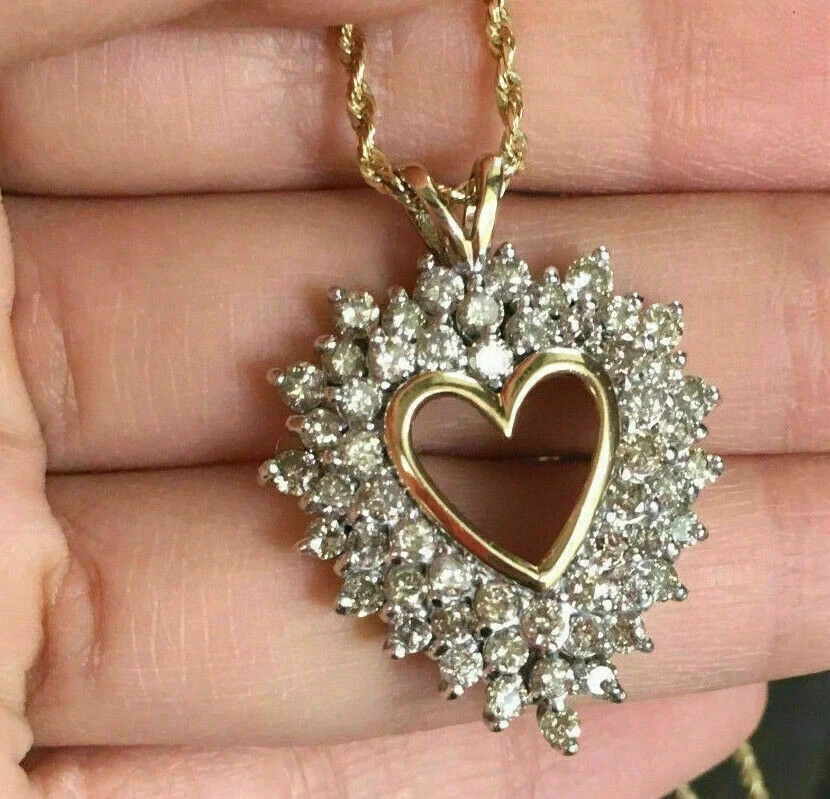 2Ct Round Cut Lab Created Diamond Heart Wedding Pendant 14K Yellow Gold Plated