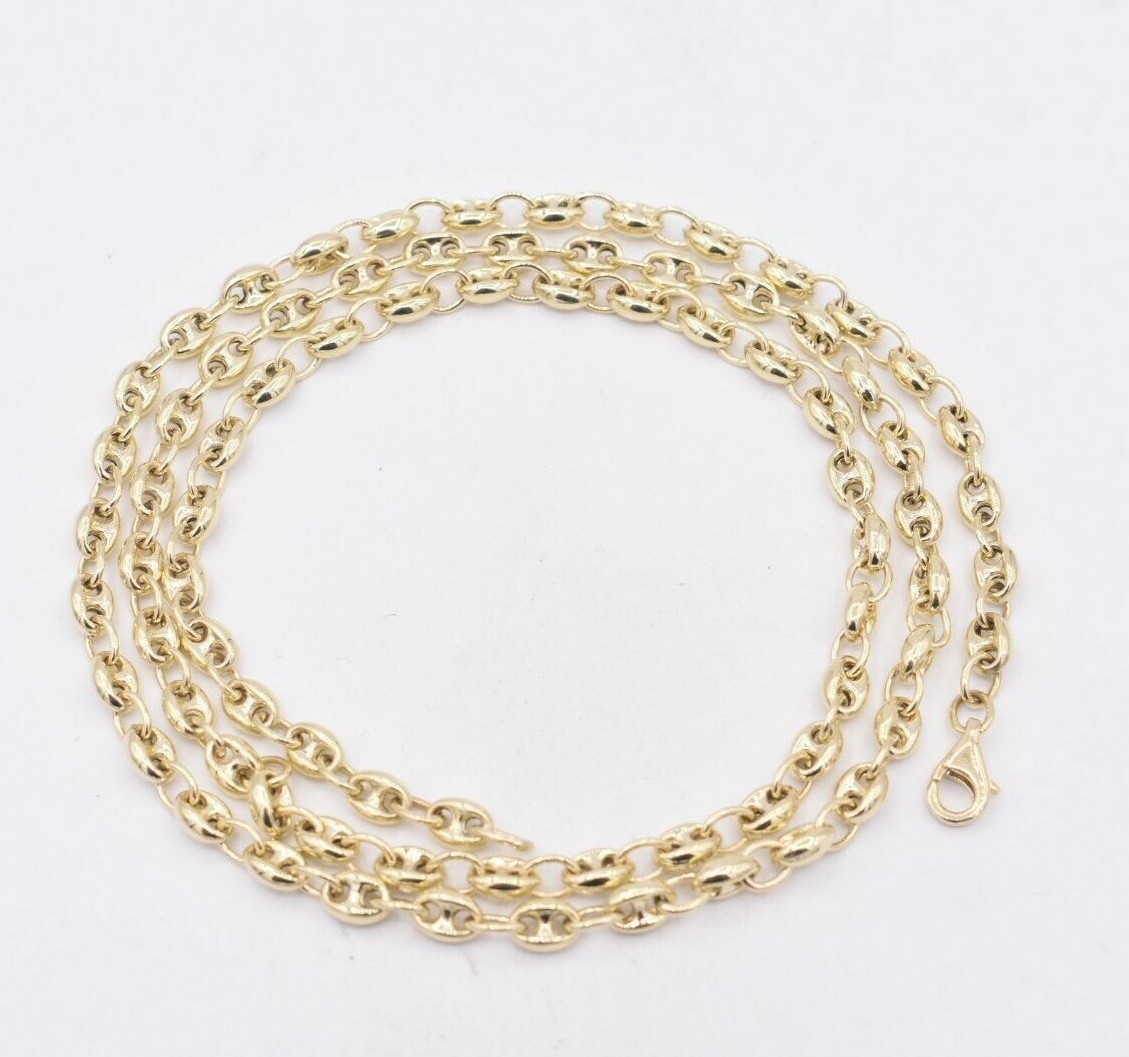 4mm Puffed Mariner Anchor Link Chain Necklace REAL Solid 10K Yellow Gold