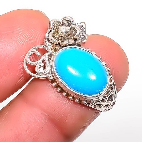 Sleeping Beauty Turquoise 925 Silver Plated Bali Ring s.6 R118-9