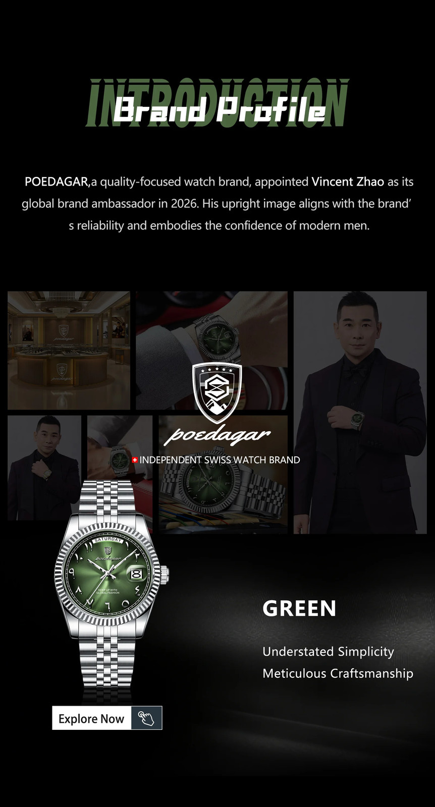 Stainless Steel Waterproof Quartz Watches For Mens Arabic Numerals POEDAGAR