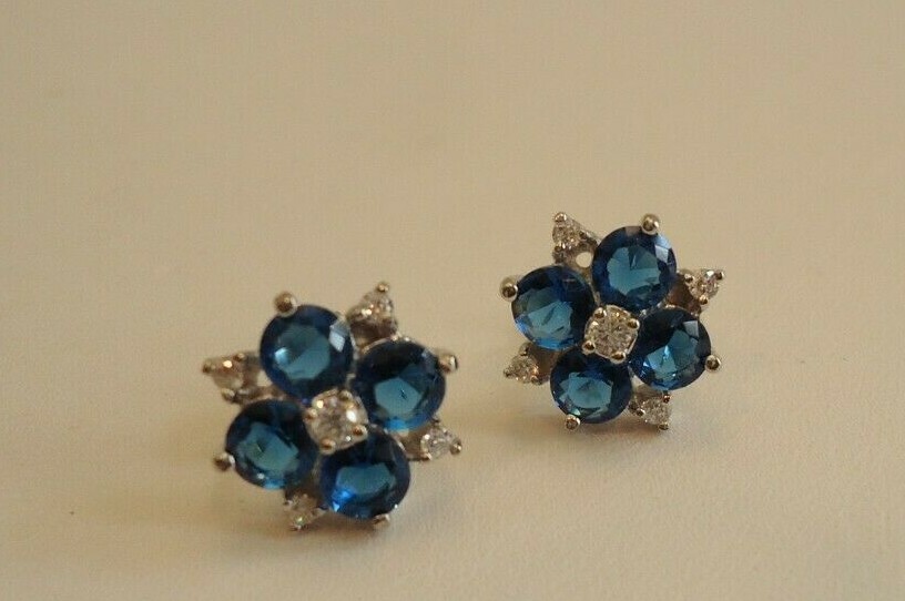 FLOWER DESIGN EARRING & NECKLACE PENDANT SET W/ LAB ACCENTS & TANZANITE/ 18”