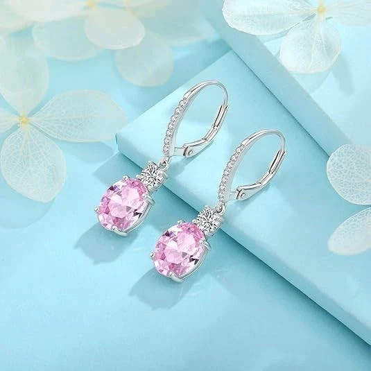 2Ct Oval Cut Lab Created Sapphire Drop-Dangle Earrings 14K White Gold Plated