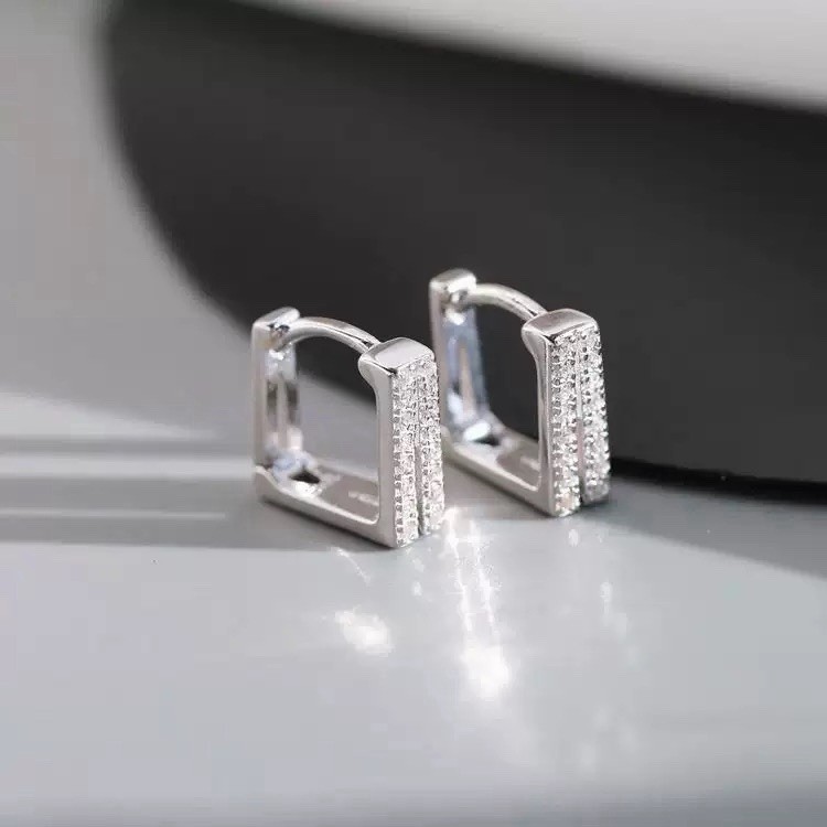 925 Sterling Silver Square Huggie Hoop Earrings 8mm Small CZ Hoop Earrings 133