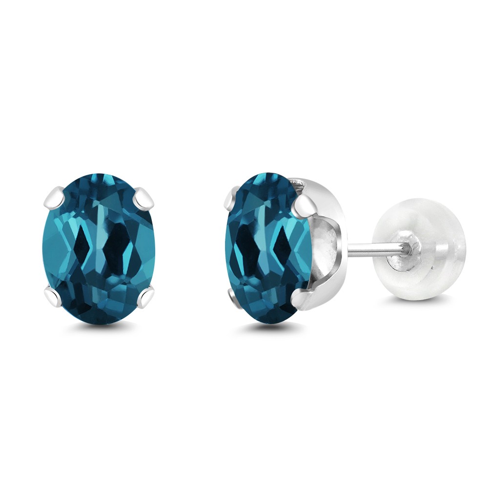 14K White Gold London Blue Topaz Stud Earrings For Women (1.10 Cttw, Gemstone