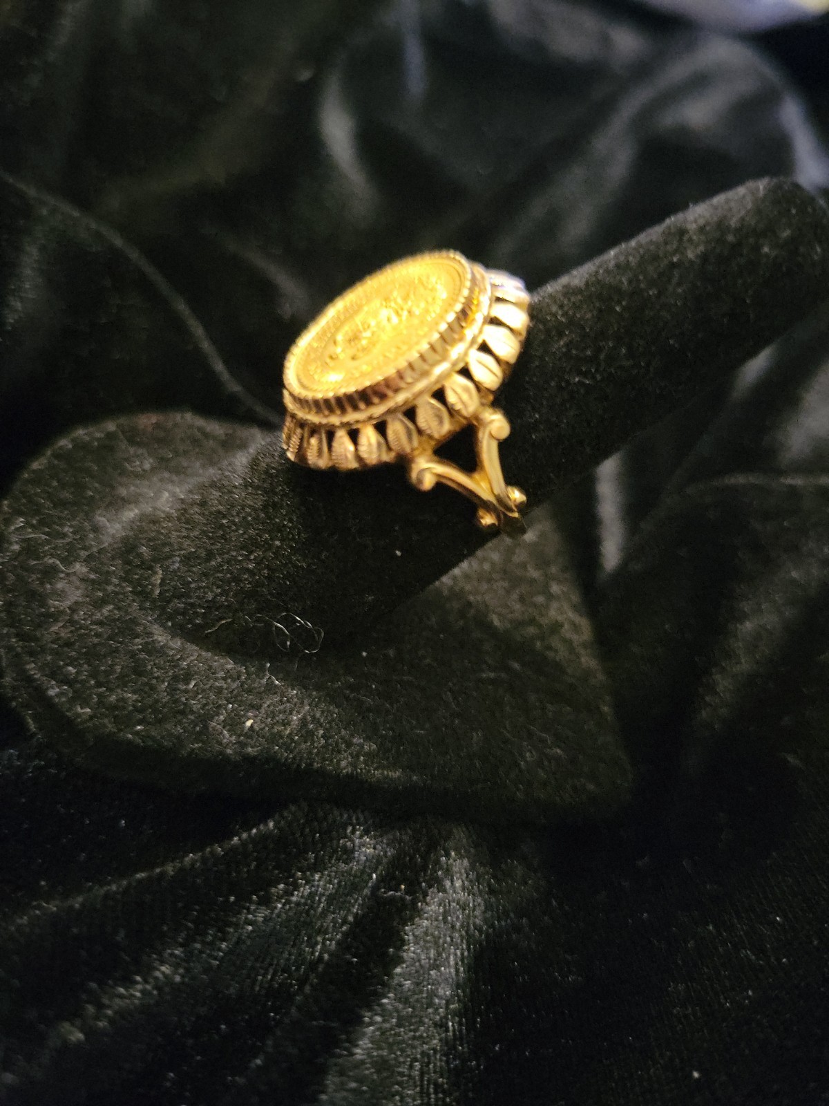 Genuine Mexican Dos Pesos Gold Coin set in a 14K Yellow Gold Ring