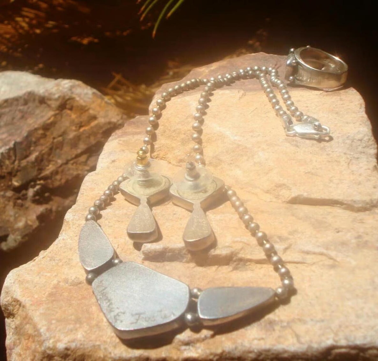 Minimalist, 3 Piece, Solid Sterling Set, Nancy E Foster, Hand Painted Clay, Set