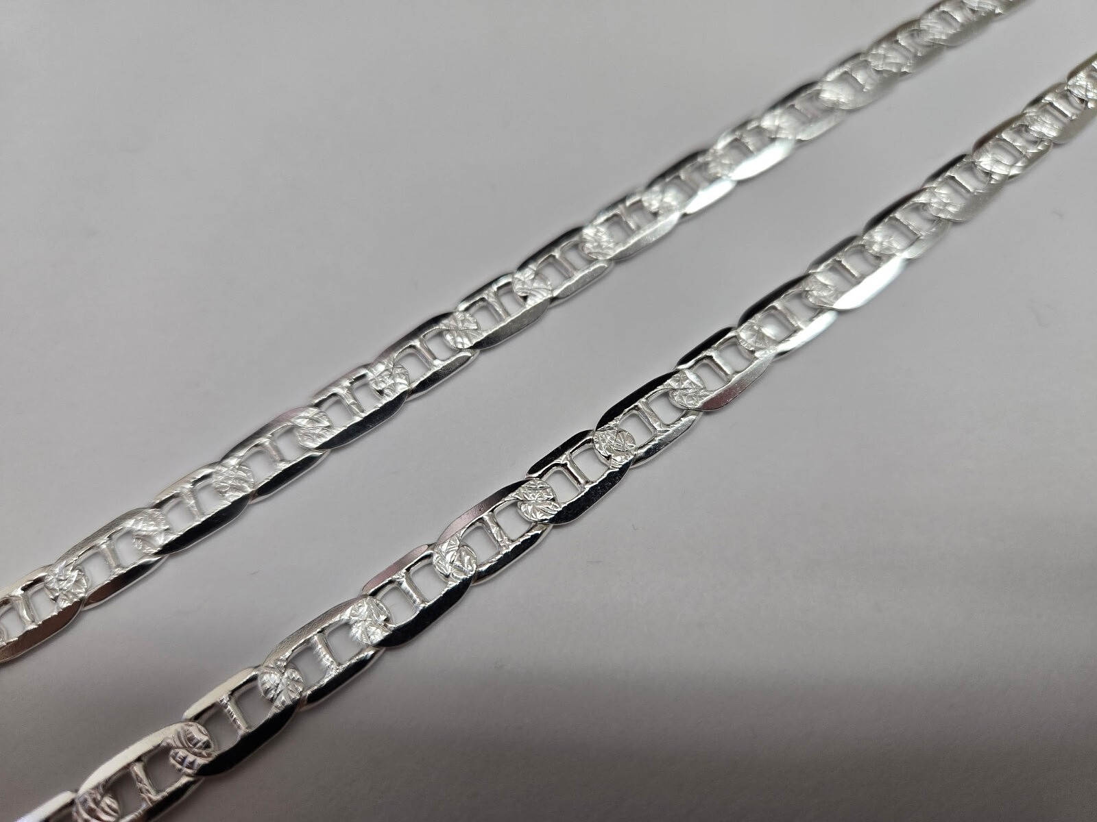 925 Sterling Silver Flat Mariner Link Chain Diamond Cut Necklace 5.8mm 7″ to 30″