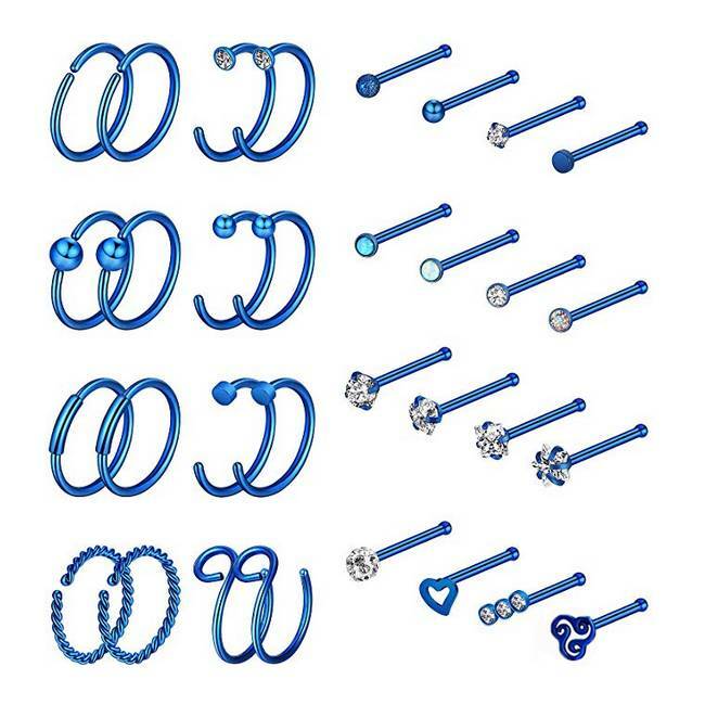 32PCS/LOT Nose Hoop & L/Bone/Screw Shaped Nose Studs Ear Lip Ring Piercing 20G