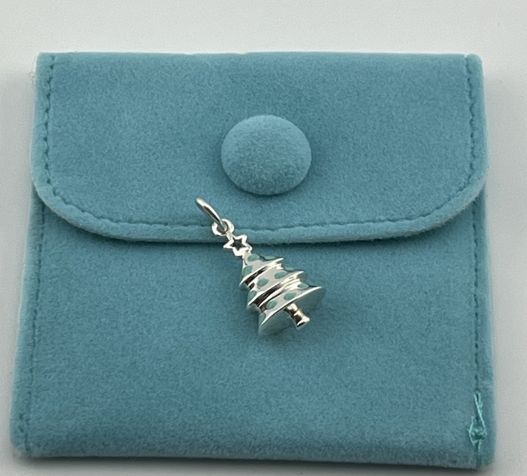 Tiffany Co Christmas Tree Charm Pendant Blue Enamel, Tiffany Blue Enamel Charm