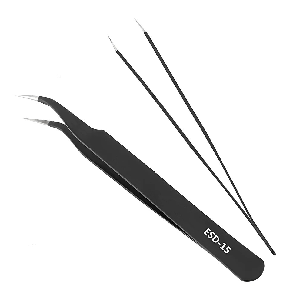 6 x ESD Precision Anti static Tweezers Set Stainless Steel Tool for Electronics