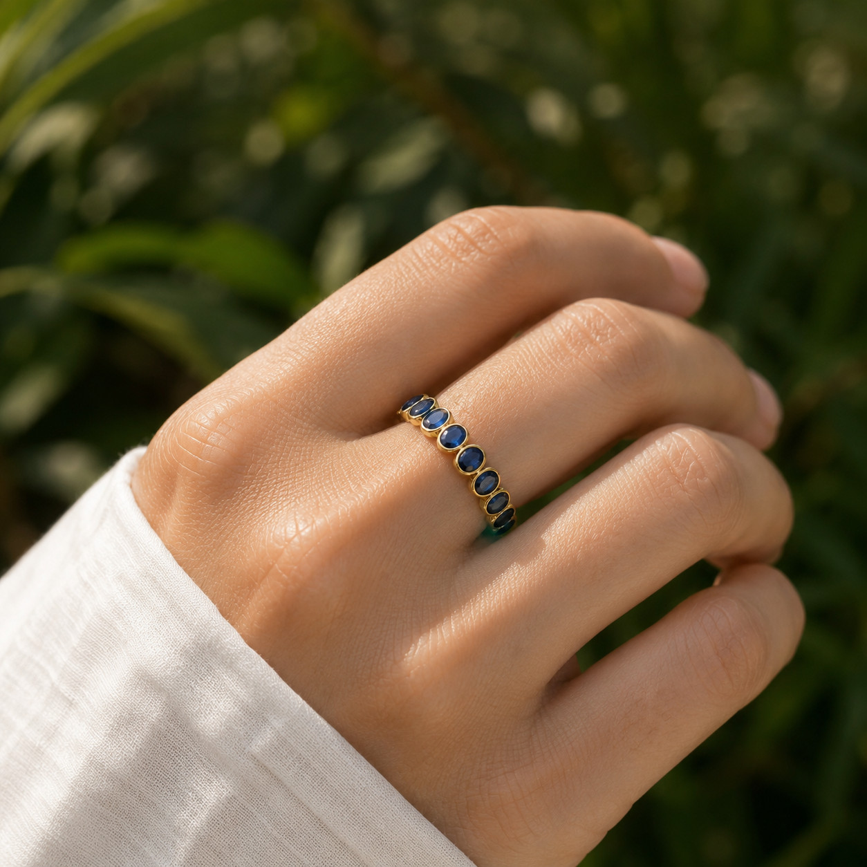 2Ct Lab Created Blue Sapphire Eternity Wedding Band Ring 14K Yellow Gold Plated