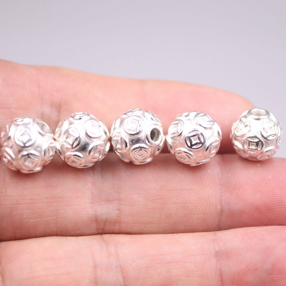 S999 Pure Silver Pendant 10mm Coin Ball DIY Round Beads Can Making Bracelet