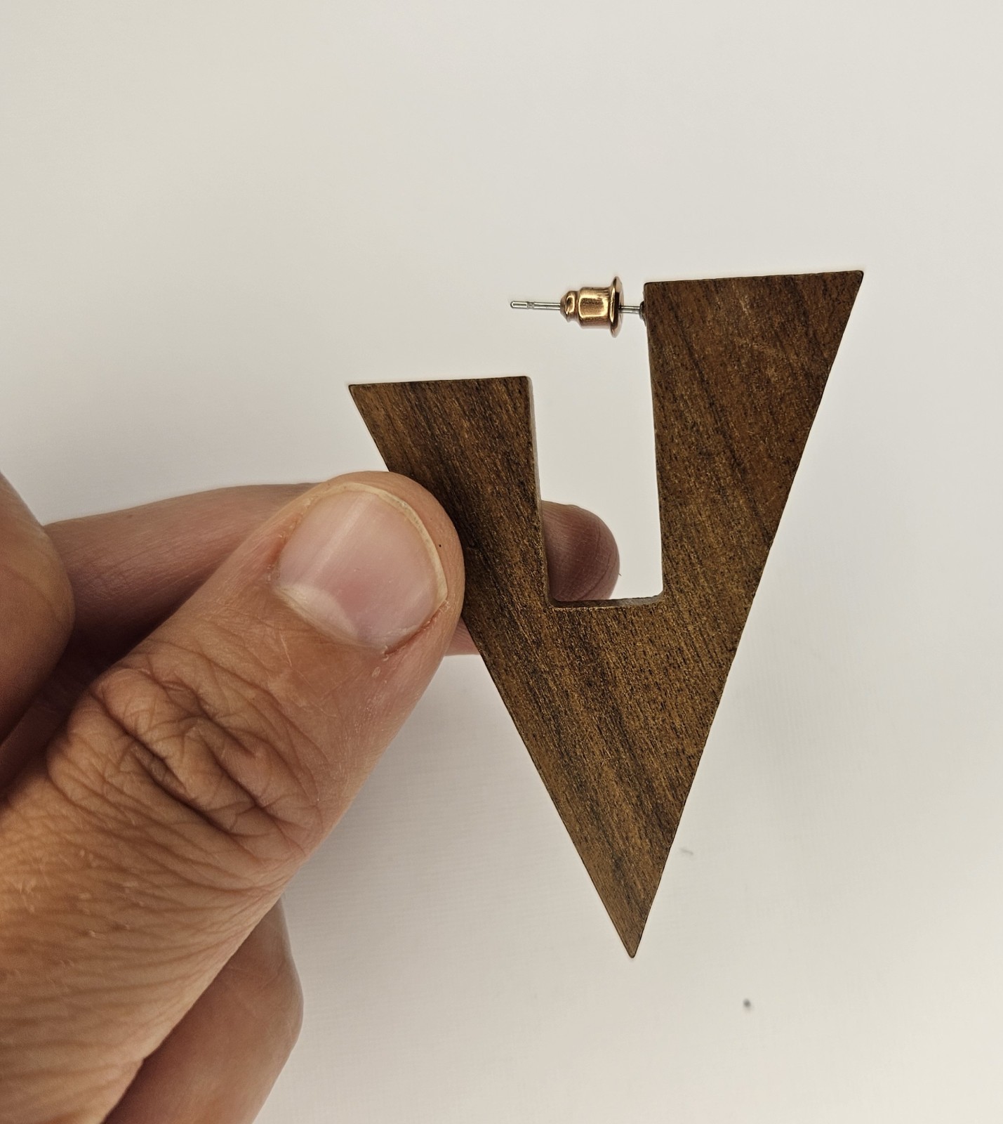 Brown Wood Triangle Dangle Drop Earrings Butterfly Closure
