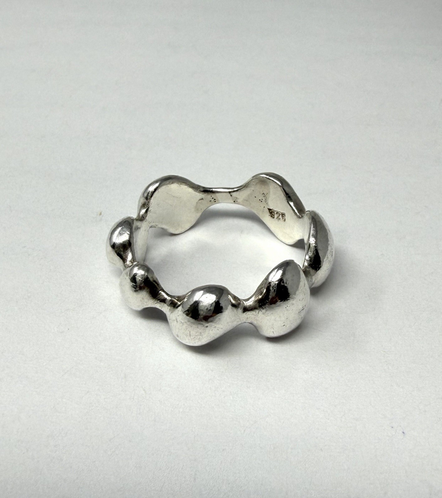 Sterling Silver 925 Bubble Band Ring Size 8 Modern Organic Pebble Design