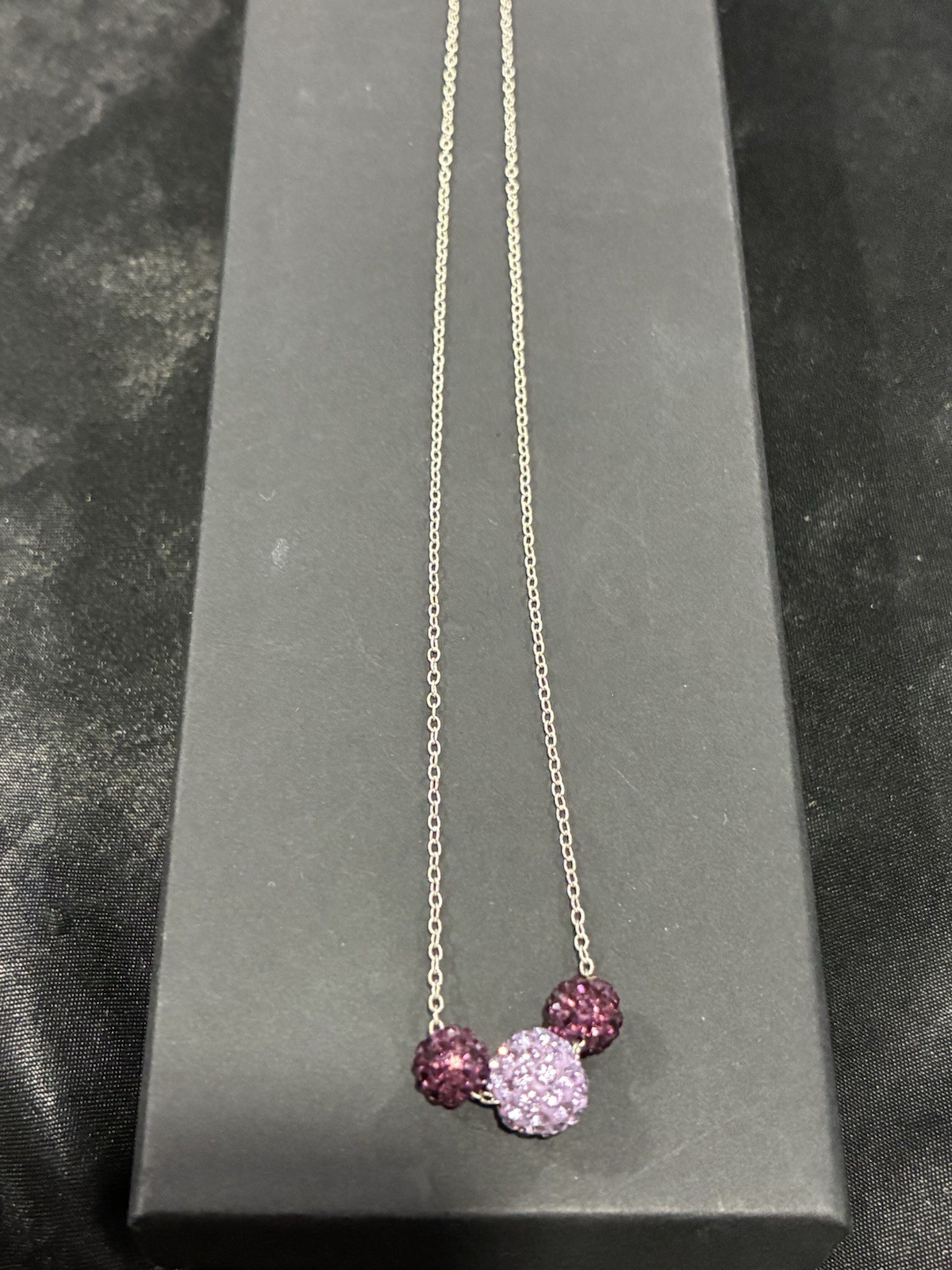 Sparkly & Dainty 19″ 925 Sterling Silver Purple Triple Charm Cluster Necklace