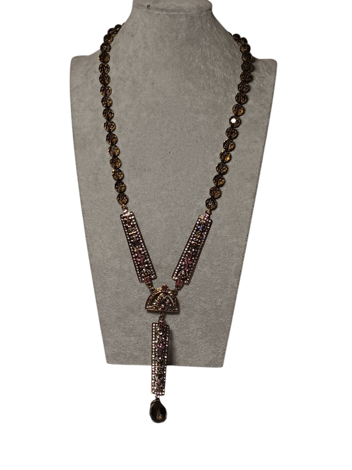 Heidi Daus Necklace Art Deco Rhinestone Aurora Borealis Beauty Long Y Drop